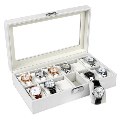 Produktbild von SONGMICS Uhrenbox für 12 Uhren Uhrenkasten Weiß JWB202
