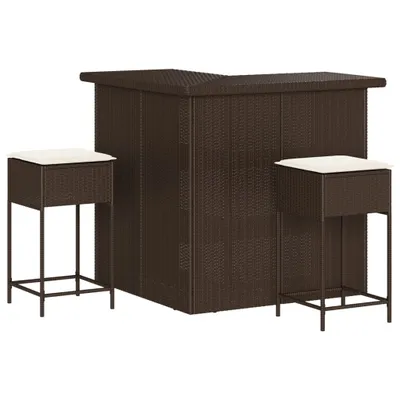 Produktbild von vidaXL 3-tlg. Gartenbar-Set mit Kissen Braun Poly Rattan