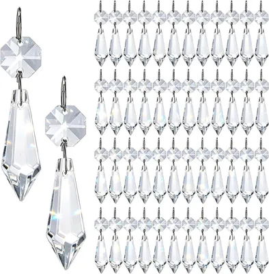 Productafbeelding van Heldere kroonluchter ijspegel kristal prisma's Octogan - Pak van 50 (38mm & zilveren cirkel clips)