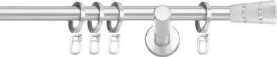 Produktbild von SN Deco Gardinenstange Rennes, 19 mm, 1-läufig, Stahl, Komplett-Set mit Ringen, Auflageträger, 160 cm, chrom-matt