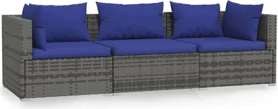 Immagine prodotto di vidaXL Divano a 3 posti con cuscini, grigio, in polyrattan
