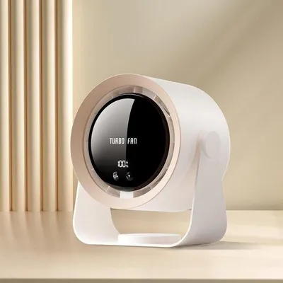 Obrázek produktu pro Tichý stolní ventilátor s USB nabíjením, 5400 mAh, LED displej, nastavitelná rychlost, otočný o 90°, do kanceláře a kuchyně