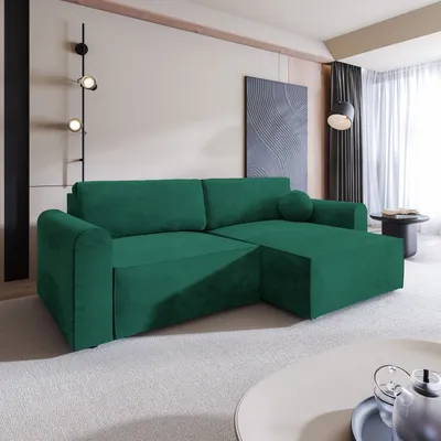 Produktbild von Masseno Ecksofa FIANO M mit Schlaffunktion L-Form, Sofa mit Bettkasten, Wohnzimmersofa, Couch, Soffa, Bettsofa, Couchgarnitur- Grün, MONOLITH 37