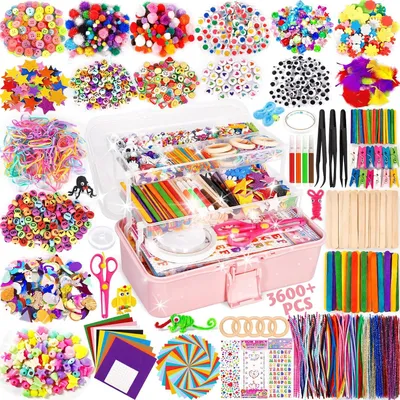 Produktbild von Bastelsets für Kinder, Bastelmaterialien in einer Bastelkiste, DIY-Bastelzubehör, Bastelbedarf, Materialsets, Basteln
