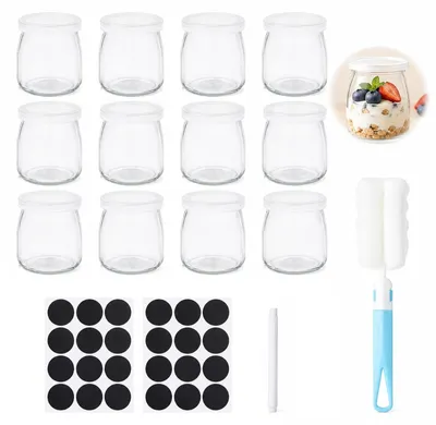 12 Glas-Yoghurtgläser 200 ml mit Deckel, transparent