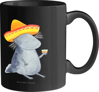 Produktbild von Mr. & Mrs. Panda Tasse Axolotl Tequila - Schwarz - Geschenk, Teetasse, trinken, Urlaub, Sombrero, Zitrone, Party, Becher, Trinkbecher, Kaffeetasse, Schwanzlurch, Pott