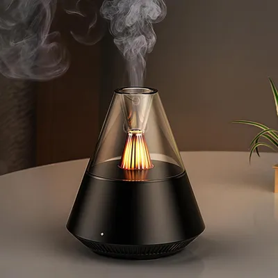 Produktbild von Flame Aroma Diffuser, Diffusor für ätherische Öle, tragbarer Luftbefeuchter mit warmem Lichteffekt, Air Humidifier, Wasserlose Abschaltautomatik