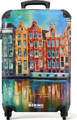 Produktbild von NoBoringSuitcases.com® Koffer Handgepäck Trolley Rollkoffer Kleine Reisekoffer mit 4 Rollen - Amsterdam - Ölgemälde - Gracht - Gemälde - Kunst - Cabin Size < 55x40x23 cm & 55x40x20 cm - Fotokoffer - Kabinenkoffer - BoardgepäckHandgepäck Koffer 55x35x20 cm, 36L,