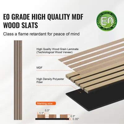 Produktbild von SucceBuy Akustikplatten aus Holzlamellen, 20,1 x 249,6 cm, MDF-Akzent-Holzwandpaneele für moderne Innenwanddekoration, Kunstholz-Wandplatten zur Geräuschreduzierung, Silberholz