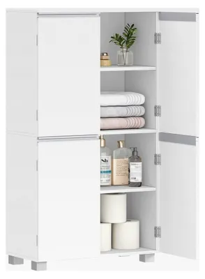 Produktbild von Badezimmerschrank mit 4 Türen, Küchenschrank, Aufbewahrungsschrank mit verstellbaren Einlegeböden, geeignet für Wohnzimmer, Badezimmer, Waschküche, 30 x 60 x 110 cm, Weiß