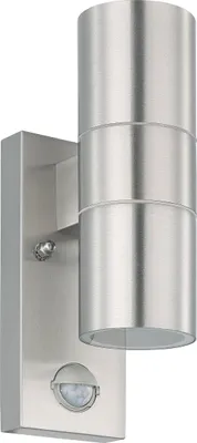 Produktbild von EGLO LED Außen-Wandlampe Riga 5, 2 flammige Außenleuchte inkl. Bewegungsmelder, Sensor-Wandleuchte aus Edelstahl in Silber und Glas, IP44