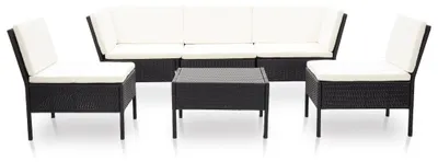 Produktbild von vidaXL 6-tlg. Garten-Lounge-Set mit Auflagen Poly Rattan Schwarz