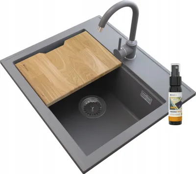 Produktbild von Granitan | Granitspüle FOXAL - Grau - Inklusive Küchenarmatur - Funktional und Elegant