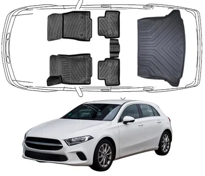 Produktbild von 3D Fußmatten & Kofferraumwanne mit Ausbuchtung Auto Set Kompatibel mit Mercedes A Klasse W177 HB