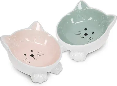 Produktbild von Famanu Futterstation für Katzen - Keramische Schalen in Rosa und Grün