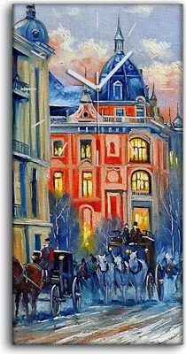 Produktbild von Wanduhr Uhr Wandbild Leinwand Geräuschlos 30x60 Winter Gebäude Stadt Menschen - weiße Hände