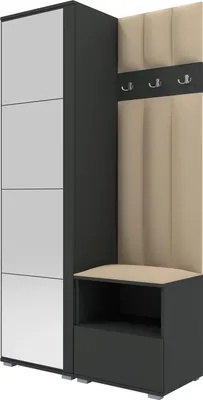 Obrázek produktu pro Šatní set Nela I LUX se zrcadlem, čalouněná šatní skříň 100 cm s lavicí, nástěnnými panely a úložným prostorem (barva: Graphite + Trinity 04)