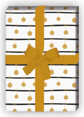 Produktbild von Schickes Streifen Weihnachtspapier mit Weihnachtskugeln, weiß, 32 x 48cm - G9865, 32 x 48cm