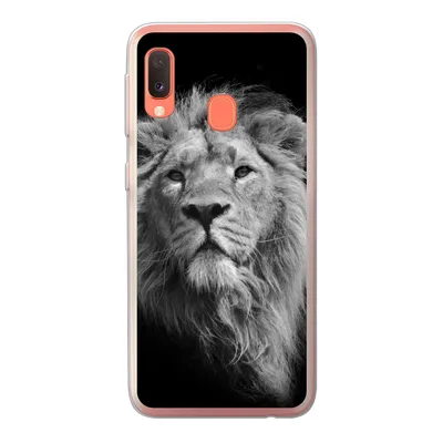 Produktbild von MuchoWow® Handyhülle Schutzhülle Hülle für Samsung Galaxy A20e Asiatischer Löwe vor schwarzem Hintergrund in Schwarz und Weiß Silikon Softcase Handy Hülle - Abdeckung