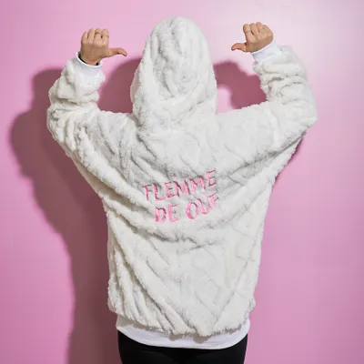Image de Sweat A Capuche Hoodie Flemme De Ouf Blanc