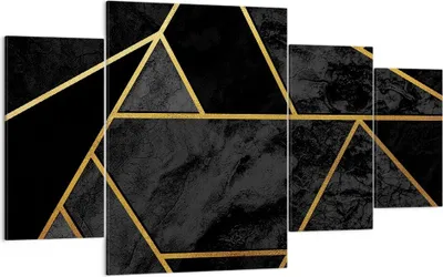Produktbild von Bild auf Leinwand - Leinwandbild - 4 Teile - Abstraktion Gold Schwarz - 160x90cm - Wand Bild - Wanddeko - Wandbilder - Leinwanddruck - Bilder - Wanddekoration - Leinwand bilder - DL160x90-4358