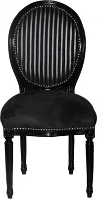 Produktbild von Casa Padrino Barock Esszimmer Stuhl Schwarz / Schwarz / Grau Streifen Mod2 / Rund