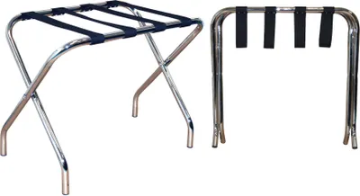 Produktbild von Zusammenklappbarer, tragbarer Metall-Gepäckträger, Kofferständer, Chrom, 2 Stück