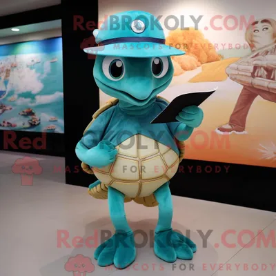 Obrázok produktu pre Maskot spoločnosti REDBROKOLY, želva Teal, oblečená v sukni a čepici
