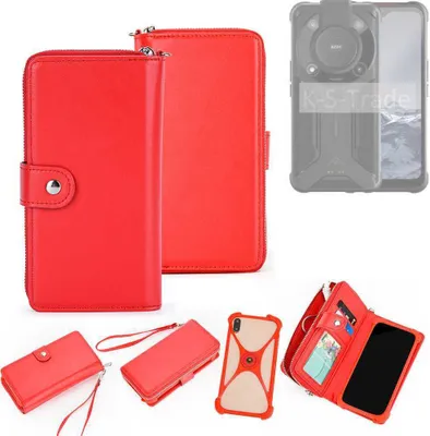Produktbild von K-S-Trade 2in1 Schutzhülle Portemonnee Handyhülle mit Bumper kompatibel mit AGM Glory Hülle Case Etui Geldbörse Smartphone rot (1x)