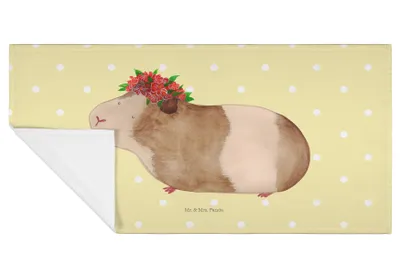 Produktbild von Mr. & Mrs. Panda Handtuch Meerschweinchen Weisheit - Gelb Pastell - Geschenk, Baumwollhandtuch, Händehandtuch, Blumenkind, Motivation, Frotteehandtuch, Spruch, Wunder