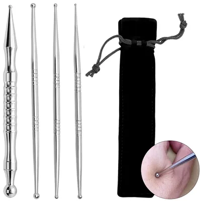 Produktbild von 4-teiliges Akupressur Stift Set Edelstahl, Triggerpunkt Massage & Muskelentspannung, für Nacken Rücken Schulter, mit Aufbewahrungsbox, ergonomisch & tragbar