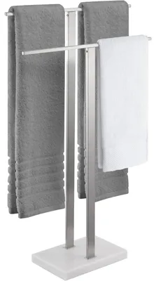 Obrázok produktu pre Držiak na uteráky, dvojitý, stojací, nerezová oceľ, podstavec z mramoru, brúsený povrch, výška 84 cm