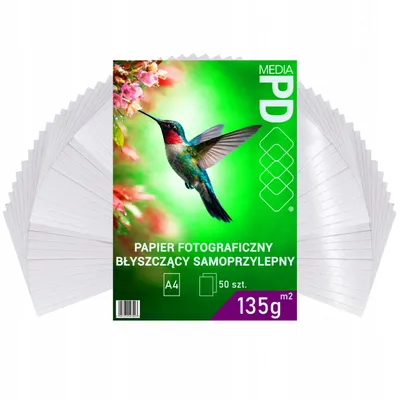 Produktbild von PD Media Fotopapier Selbstklebend A4 Glänzend 135g 50 Blatt Stickerpapier Hochglanz Klebepapier bedruckbar Etiketten Inkjet Fotoaufkleber