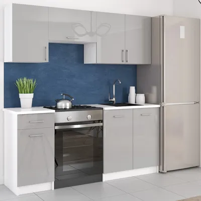 Produktbild von rö-furniture, Küchenzeile, Grau/Weiß, Hochglanz Laminat, mit Rollenzügen, B180xH82xT46 cm