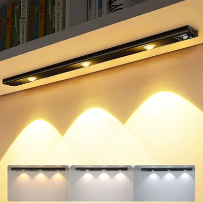 Produktbild von 40cm LED Unterbauleuchte 3 Lichtfarbe Aufladbar Lichtleiste mit Bewegungssensor Schranklicht Küchenleuchte, Schwarz