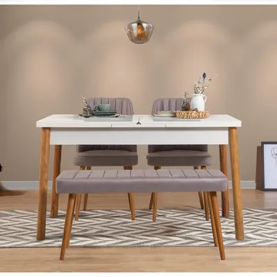Obrázok produktu pre Skye Decor, Santiago White Atlantic-Soho Grey, súprava rozkladacieho jedálenského stola a stoličiek (4 kusy), borovica Atlantic, 100 % MELAMÍNOM POTRETÁ DOSKA, 120 x 75 x 77 cm