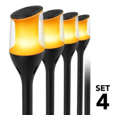 Productafbeelding van ZOLUNA Solar tuinfakkel Anky, set van 4 – Realistisch vlammeffect – IP65 waterdicht – Tot 16 uur brandduur – Zonnelamp voor buiten
