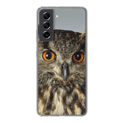 Produktbild von MuchoWow® Handyhülle Schutzhülle Hülle für Samsung Galaxy S21 FE Braune Eule mit hellblauem Hintergrund Silikon Softcase Handy Hülle - Mobiltelefonhülle