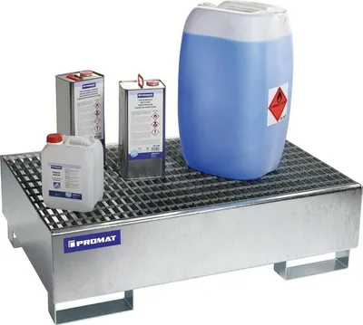 Produktbild von Auffangwanne 215 l L1200xB800xH360mm Stahlblech mit Gitterrost enzianblau, RAL 5010