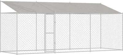 Image de vidaXL Cage pour chien avec toit Argent 600 x 200 x 256 cm Acier et PE