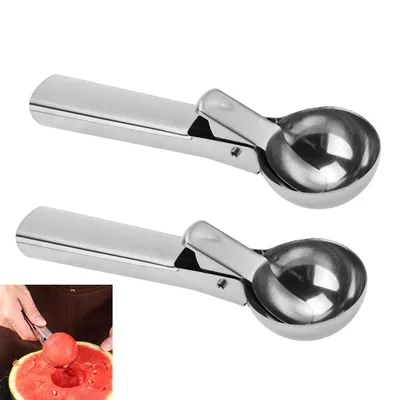 Produktbild von 2er Set Eisportionierer Edelstahl, Eiskugelportionierer mit Auslöser, antihaft & spülmaschinenfest – für Eis, Teig, Obst & Melonenkugeln