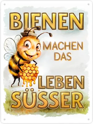 Produktbild von Bienen machen das Leben süßer Metallschild XXL in 28x38 cm Biene mit Honigwabe