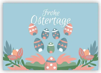 Produktbild von Schöne Osterkarte mit bunten Ostereiern auf hellblau: Frohe Ostertage