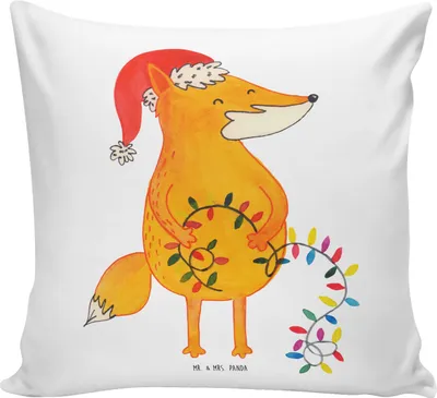 Produktbild von Mr. & Mrs. Panda kuschelkissen 40x40 Fuchs Weihnachten - Weiß - Geschenk, Wintermotiv, Nikolaus, Kleines Kissen, Sofakissen, Polster, Weihnachtsmann, Winter, Füchse