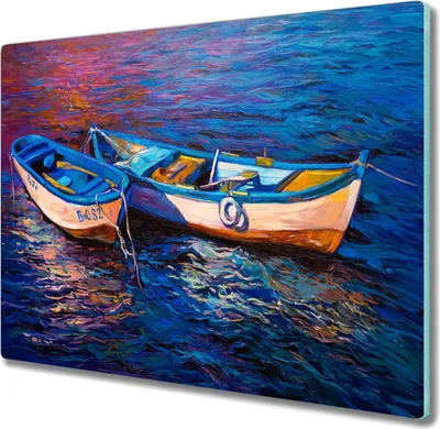 Produktbild von Coloray Hackbrett Kochplattenabdeckung Herdabdeckplatte 60x52 cm Schneidebrett Küchenbrett - Boote Meerwasser Wellen