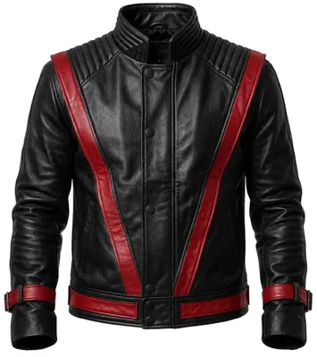 Productafbeelding van Heren Lederen V-vormige Cosplay Jas Zwart en Rood