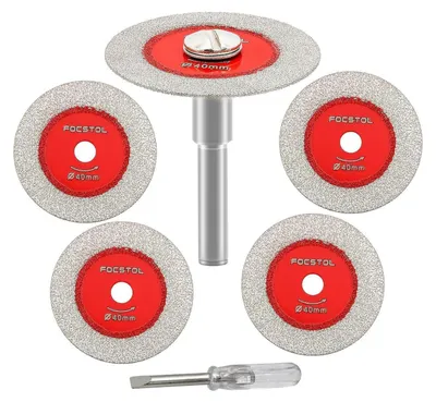 Productafbeelding van Diamantzaagbladen set: 5 stuks zaagbladen van 40 mm voor glas, met 1 stuks schacht van 6 mm, geschikt voor glas, marmer en tegels