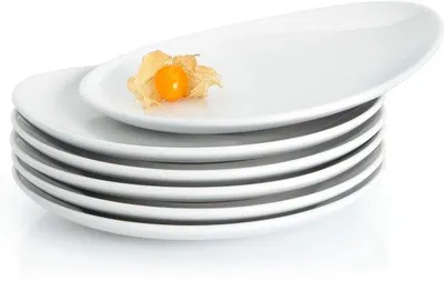 Productafbeelding van Famanu Dessertbord, 6-delig – Kleine, witte keramische borden, 21,5 x 18,5 cm – Gemaakt in Portugal