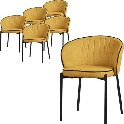 Zdjęcie produktu dla ML-Design zestaw 6 krzeseł do jadalni musztardowe krzesła kuchenne z obiciem z tkaniny metalowe nogi krzesło do salonu z oparciem tapicerowane krzesła do jadalni i kuchni