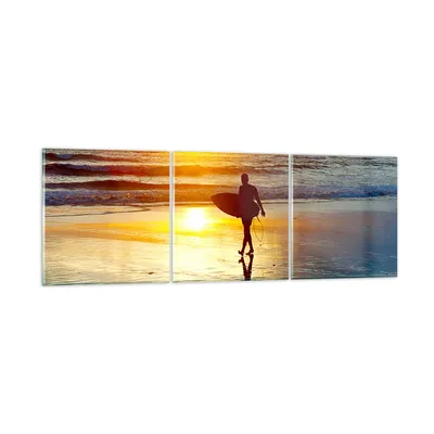 Produktbild von Bilder auf glas - Surfer sonnenuntergang ozean brett - 90x30cm - Glasbilder - Wandbilder - Kunstdruck - zum Aufhängen bereit - Wanddekoration aus Glas - Glas Bilder - Wandbild auf Glas - GCA90x30-2792